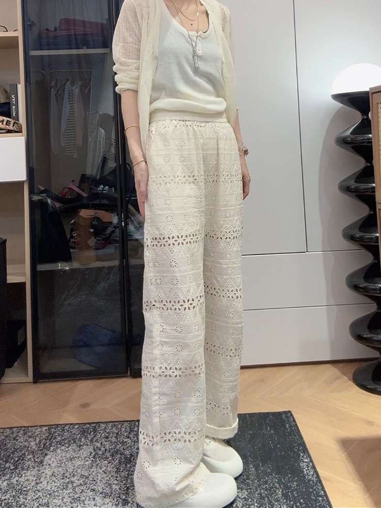 シースルー レース ワイドパンツ シンプルファッション