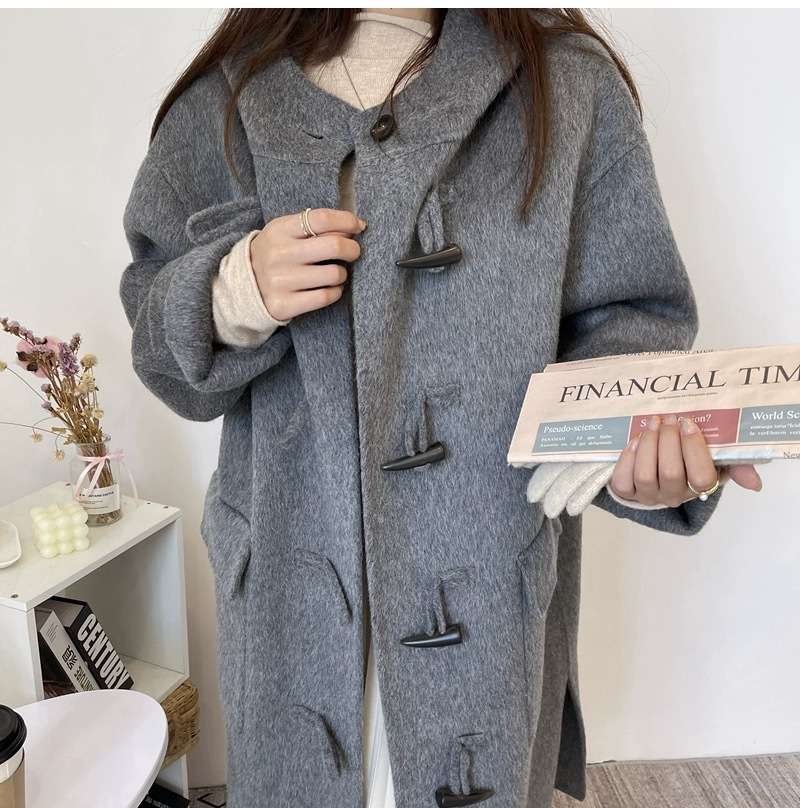 ダッフル風ロングコート シンプルファッション