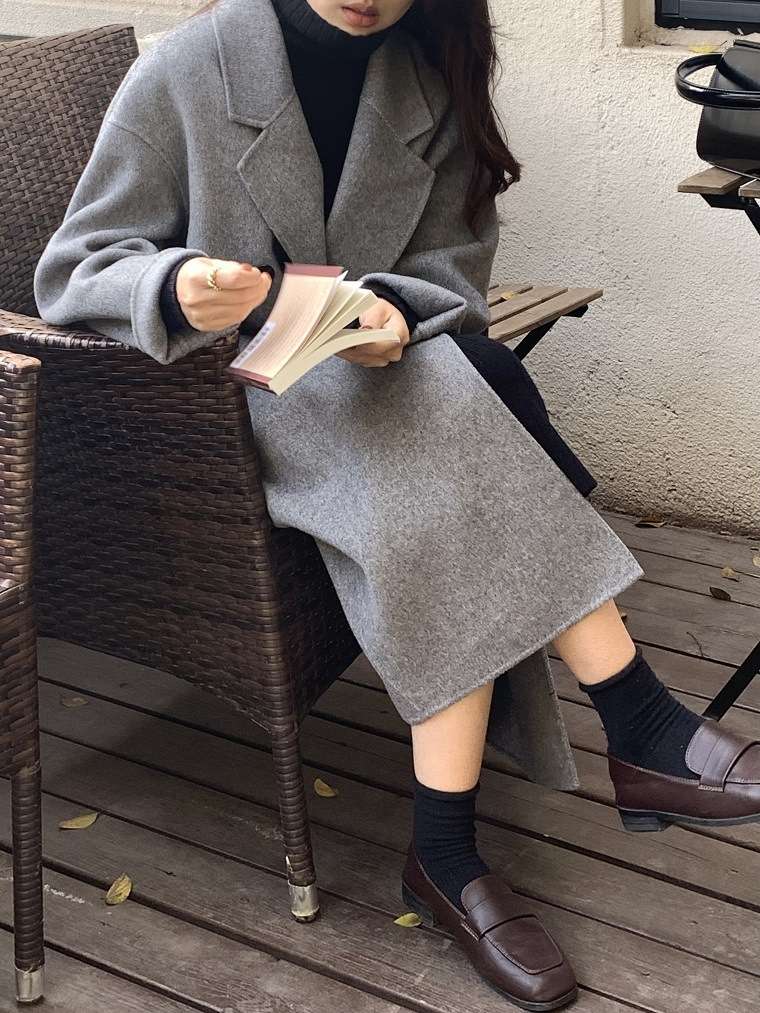 ロングウール風チェスターコート シンプルファッション
