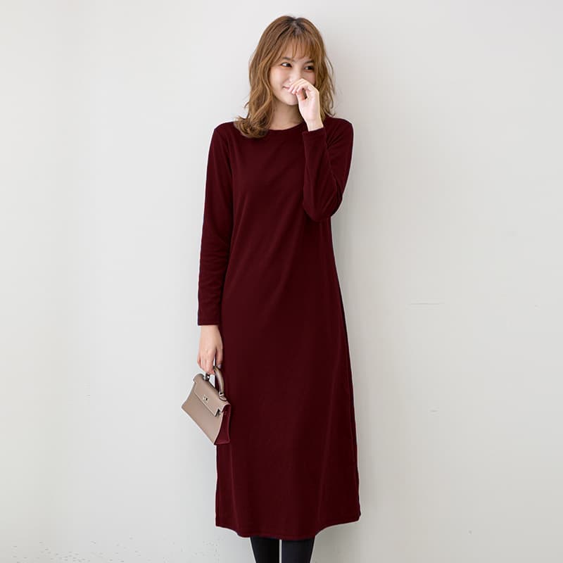 シンプルファッション ゆったりシルエット長袖ロングワンピース