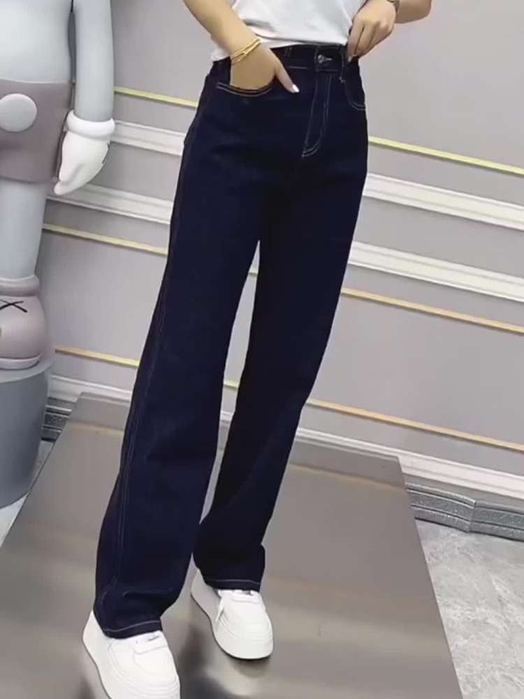 ゆったりストレートデニムパンツ シンプルファッション