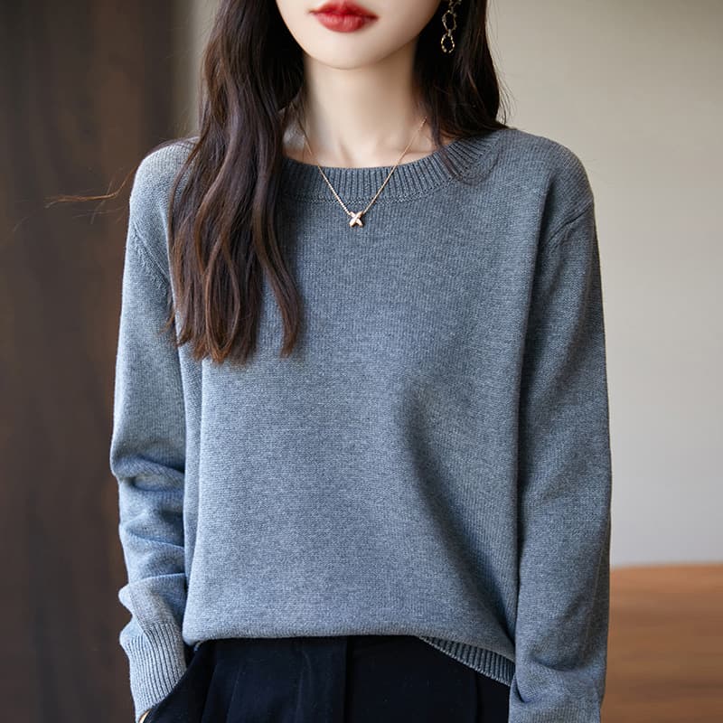 なめらかリブ編みベーシックニット シンプルファッション