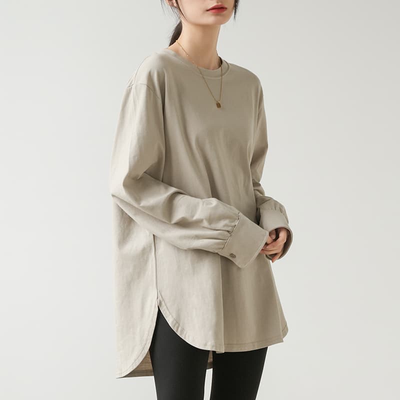シンプルファッション 大人のゆったりサイドスリット入りロングＴシャツ