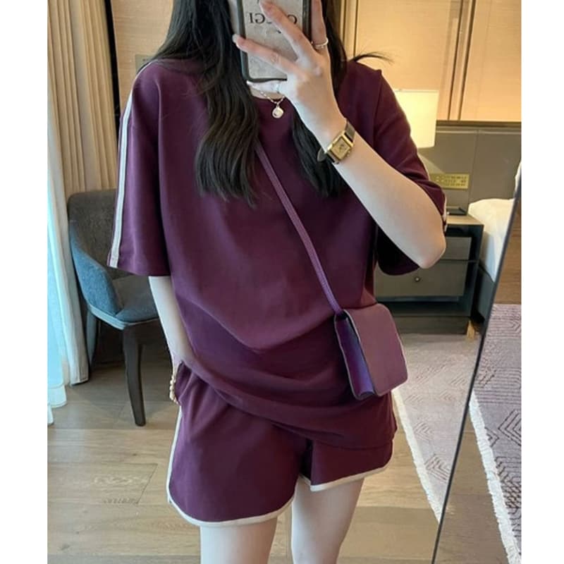 シンプルファッション ラインデザイン 上下セット ルームウェア