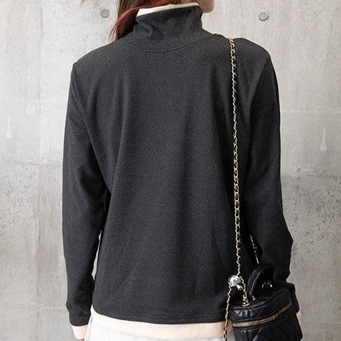 シンプルファッショントップス 重ね着風長袖ハイネック