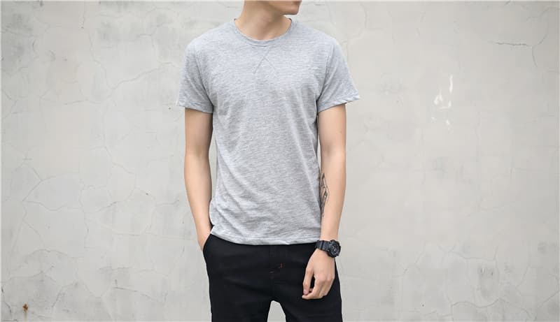 シンプルファッション 竹節綿素材クルーネック半袖Tシャツ