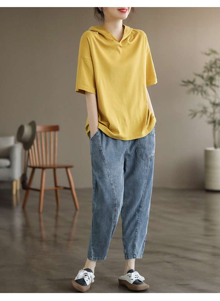 軽やかフード付きゆるシルエットトップス シンプルファッション
