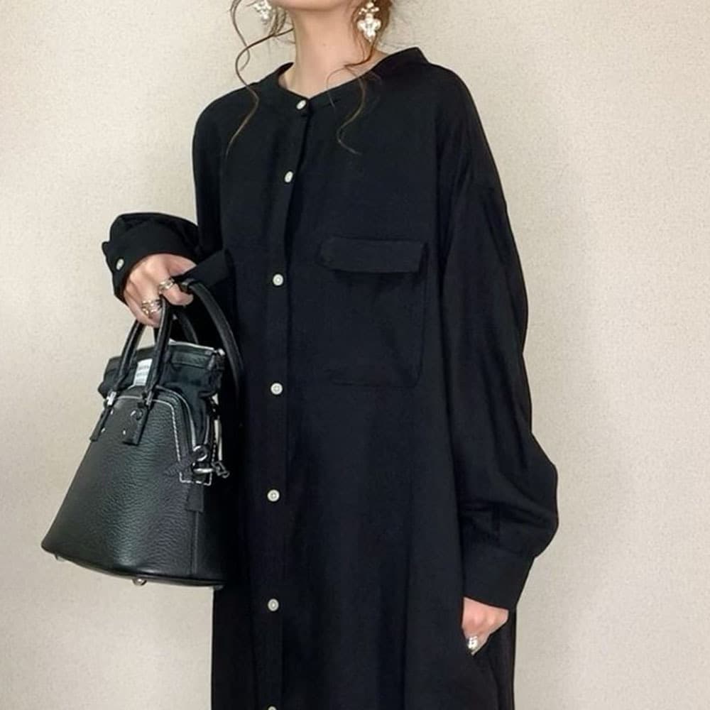シンプルファッション シングルボタン マキシワンピース