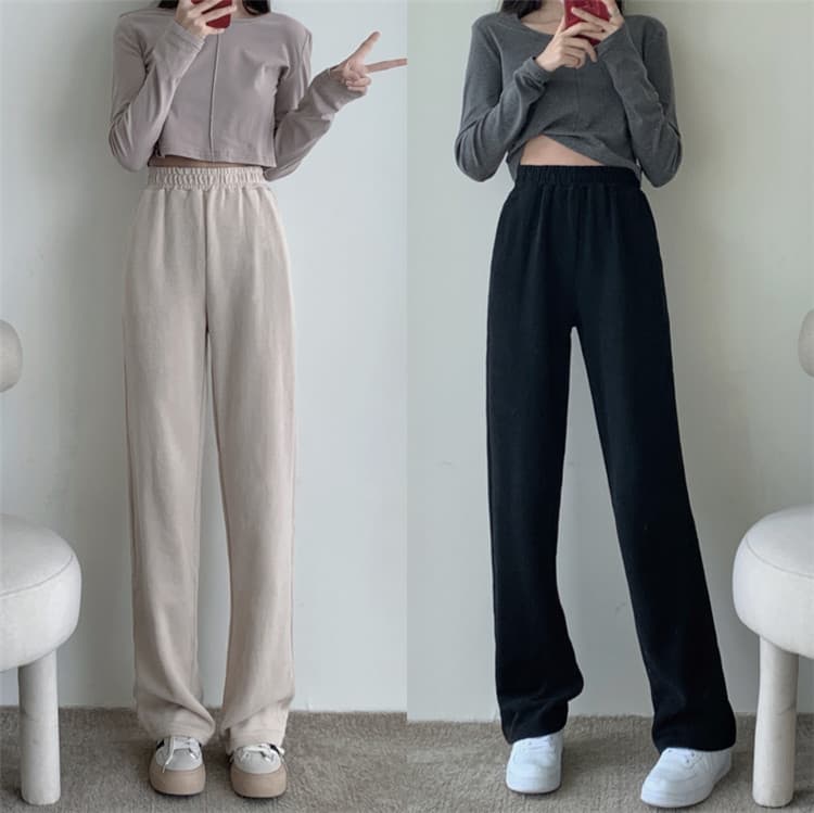 シンプルファッションパンツ シンプル ワイドレッグ ハイウエスト パンツ