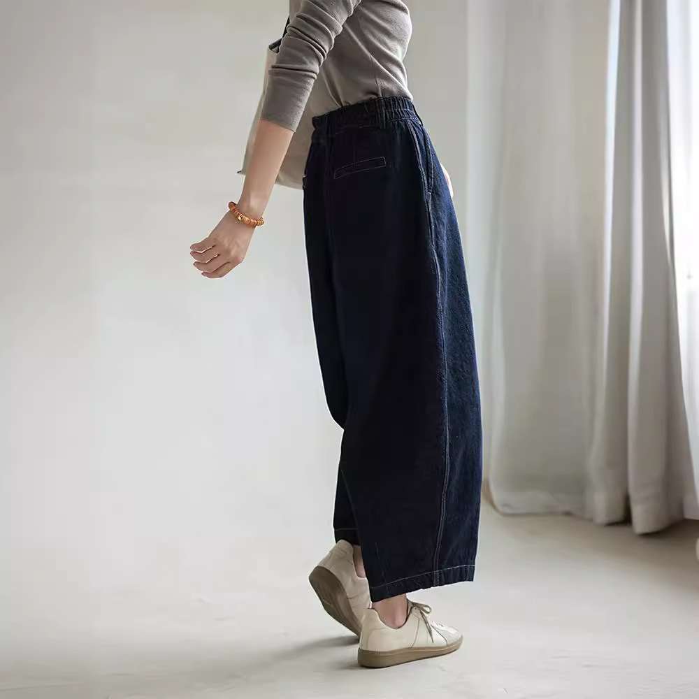ゆったりデニムクロップドパンツ シンプルファッション
