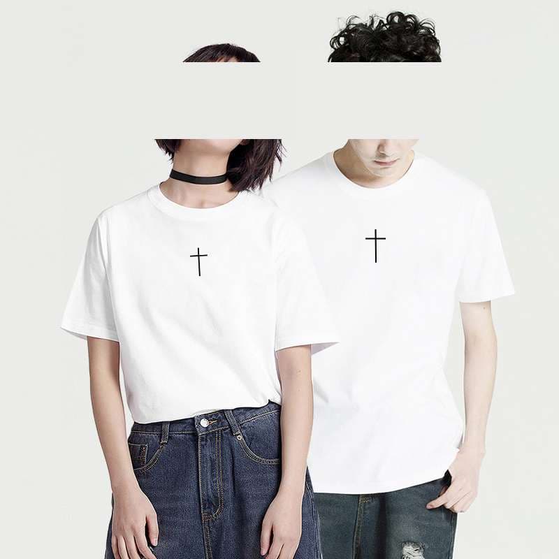 シンプル十字架デザインTシャツ シンプルファッション