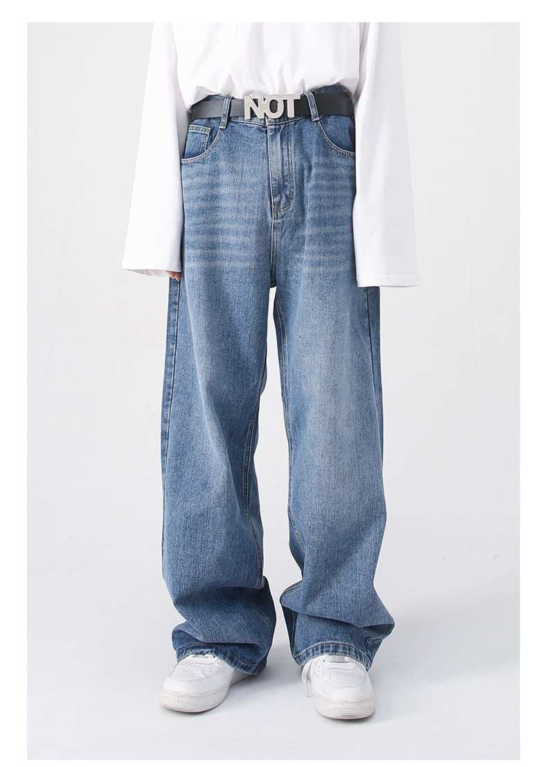 個性派ワイドデニムパンツ シンプルファッション