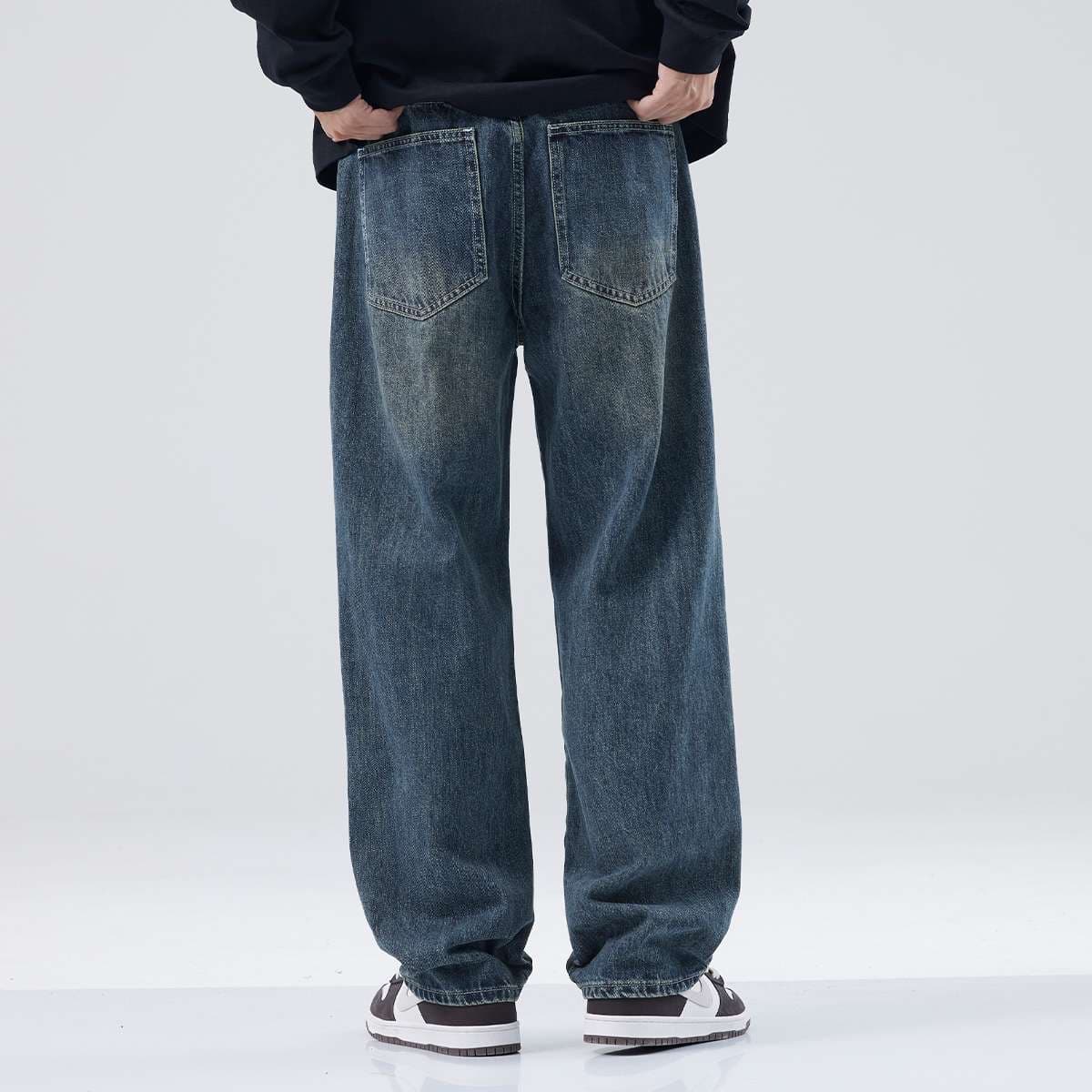 ゆったりストレートデニムパンツ シンプルファッション