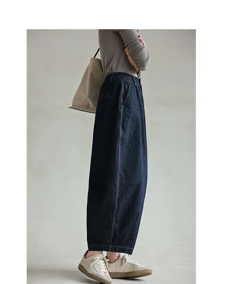 ゆったりデニムクロップドパンツ シンプルファッション