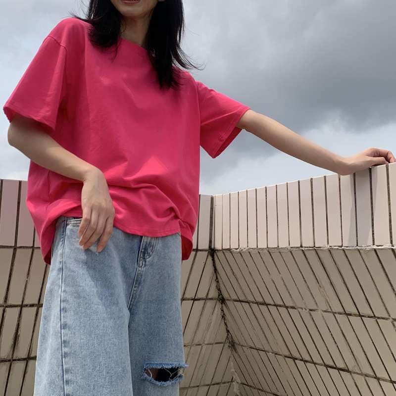 ゆったりベーシック半袖カットソー シンプルファッション