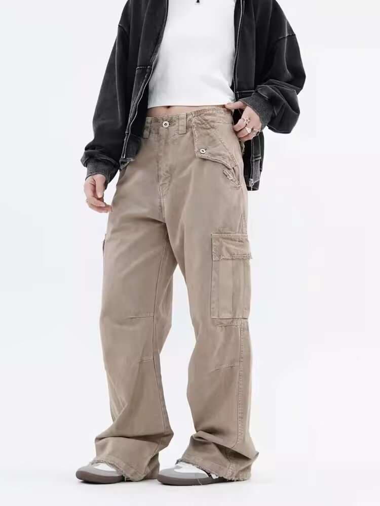 カーゴポケット付きワイドパンツ シンプルファッション