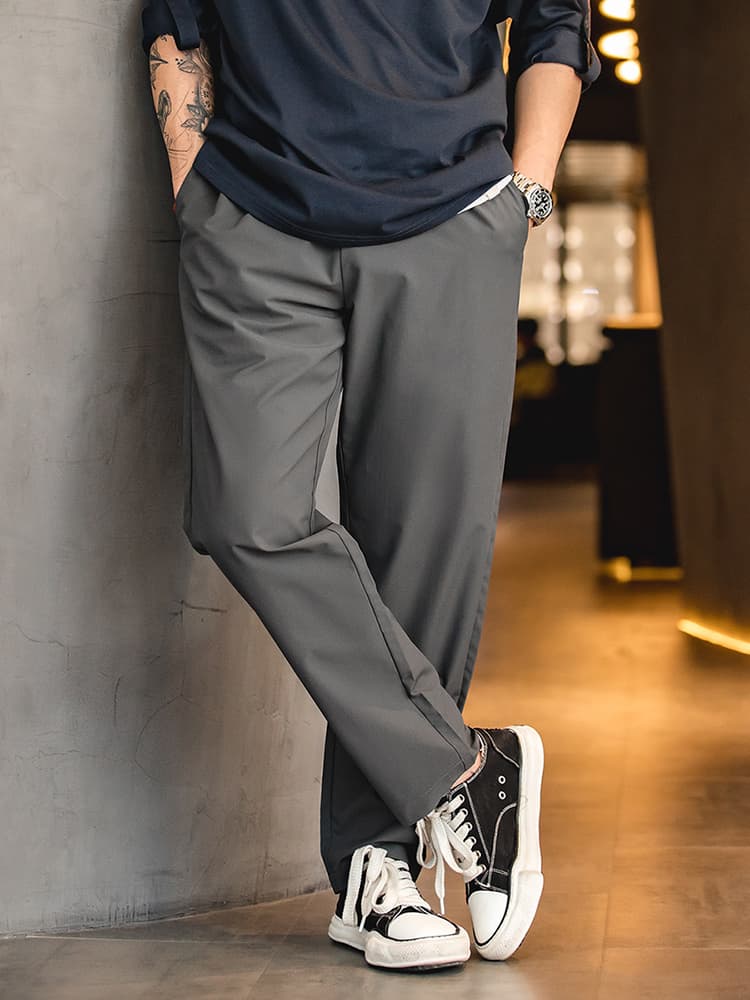 シンプルファッション ストレッチ素材工房風直線パンツ