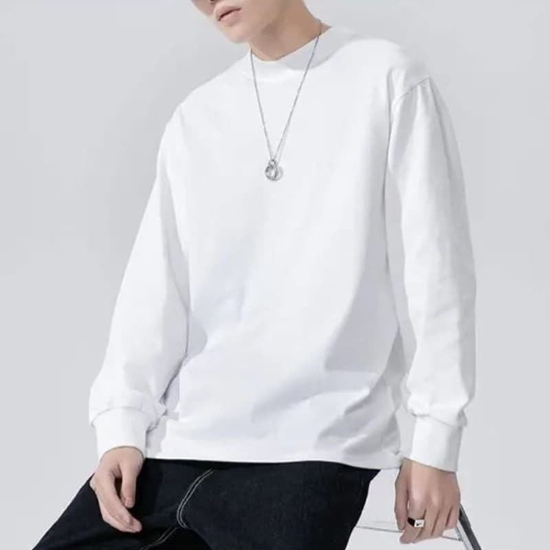 クルーネックロングTシャツ シンプルファッション