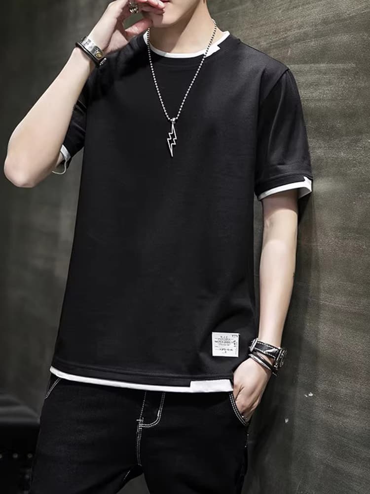 シンプルファッション レイヤード風シンプル半袖Tシャツ