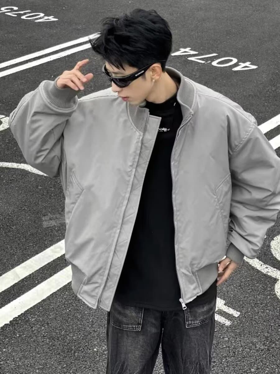 オーバーサイズ 中綿入り スタンドジャケット シンプルファッション