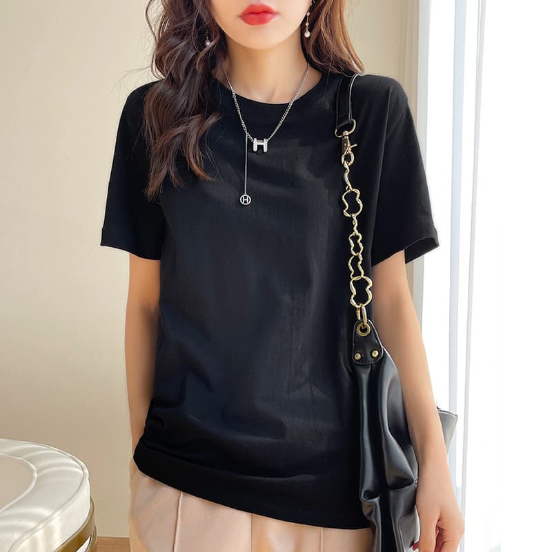 シンプルファッション ベーシック純綿ラウンドネックTシャツ