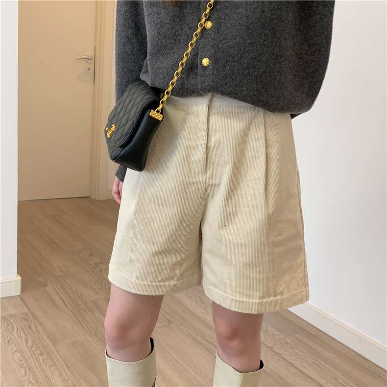 コーデュロイロングショートパンツ シンプルファッション