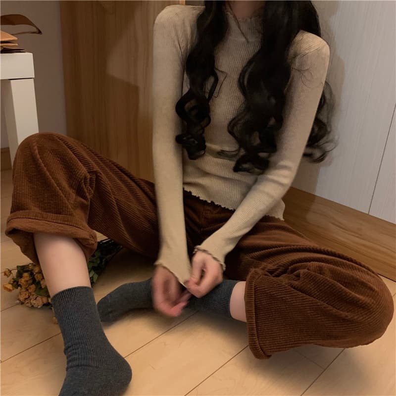 フリル袖リブニット シンプルファッション