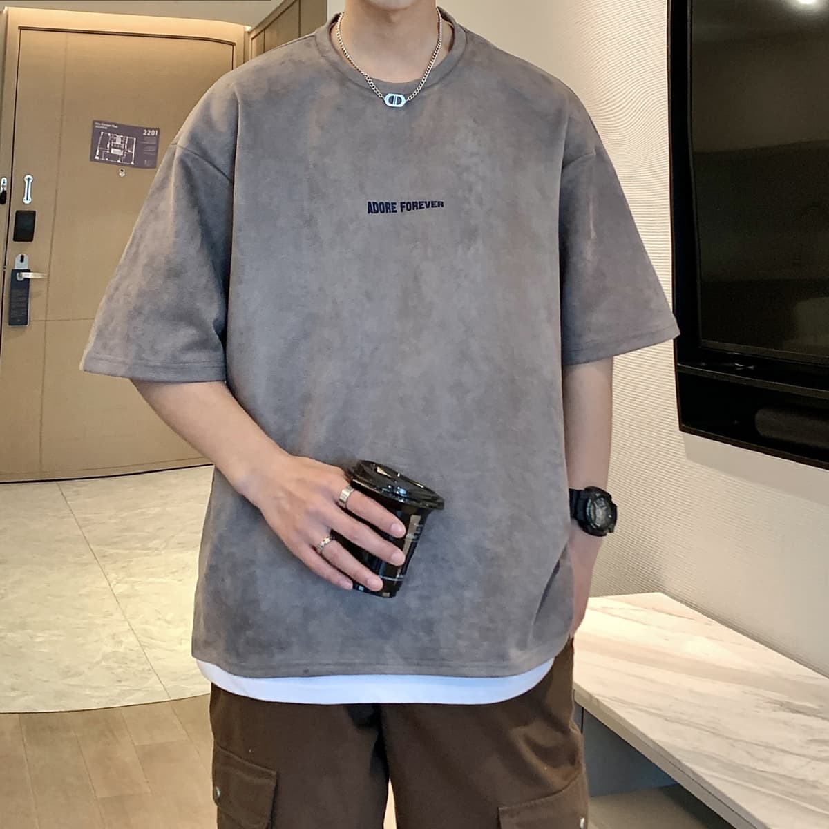 シンプルファッション ヘビーウェイト ゆったり シンプル半袖Tシャツ