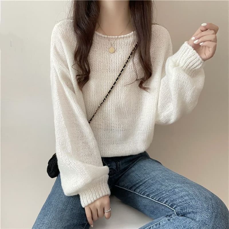オフショルダー肩出しざっくりニット シンプルファッション