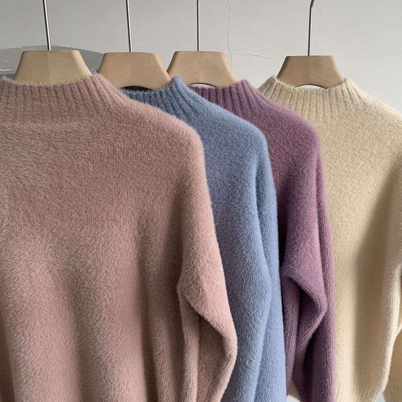 ふわもこモックネックプルオーバー シンプルファッション