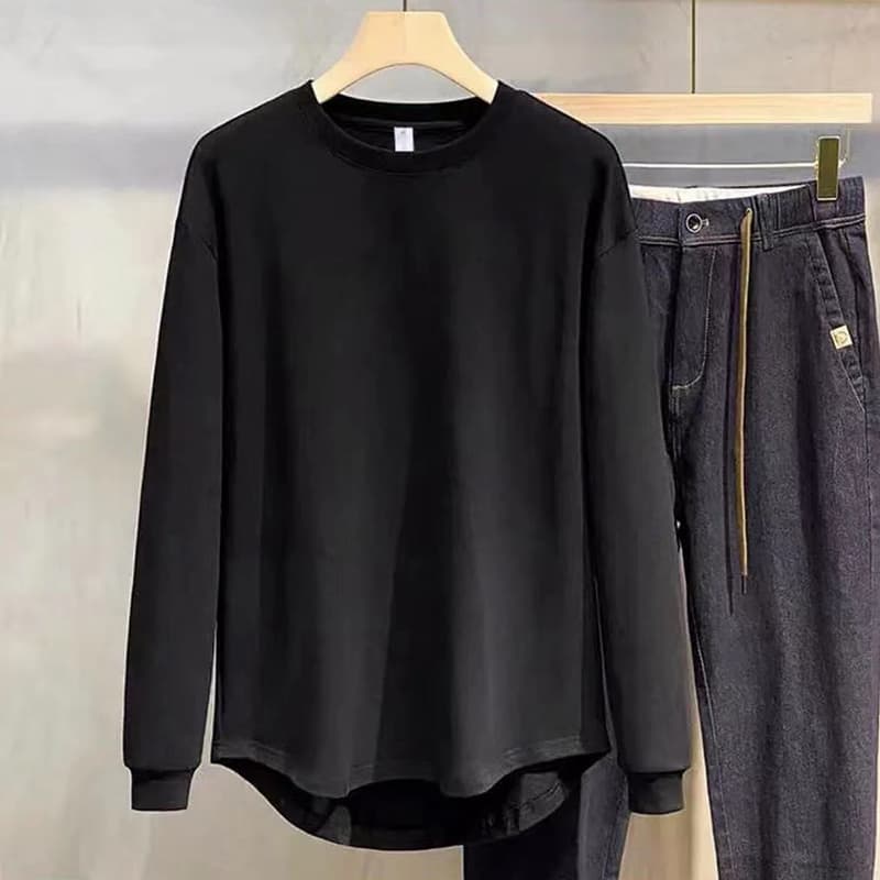 クルーネックロングTシャツ シンプルファッション