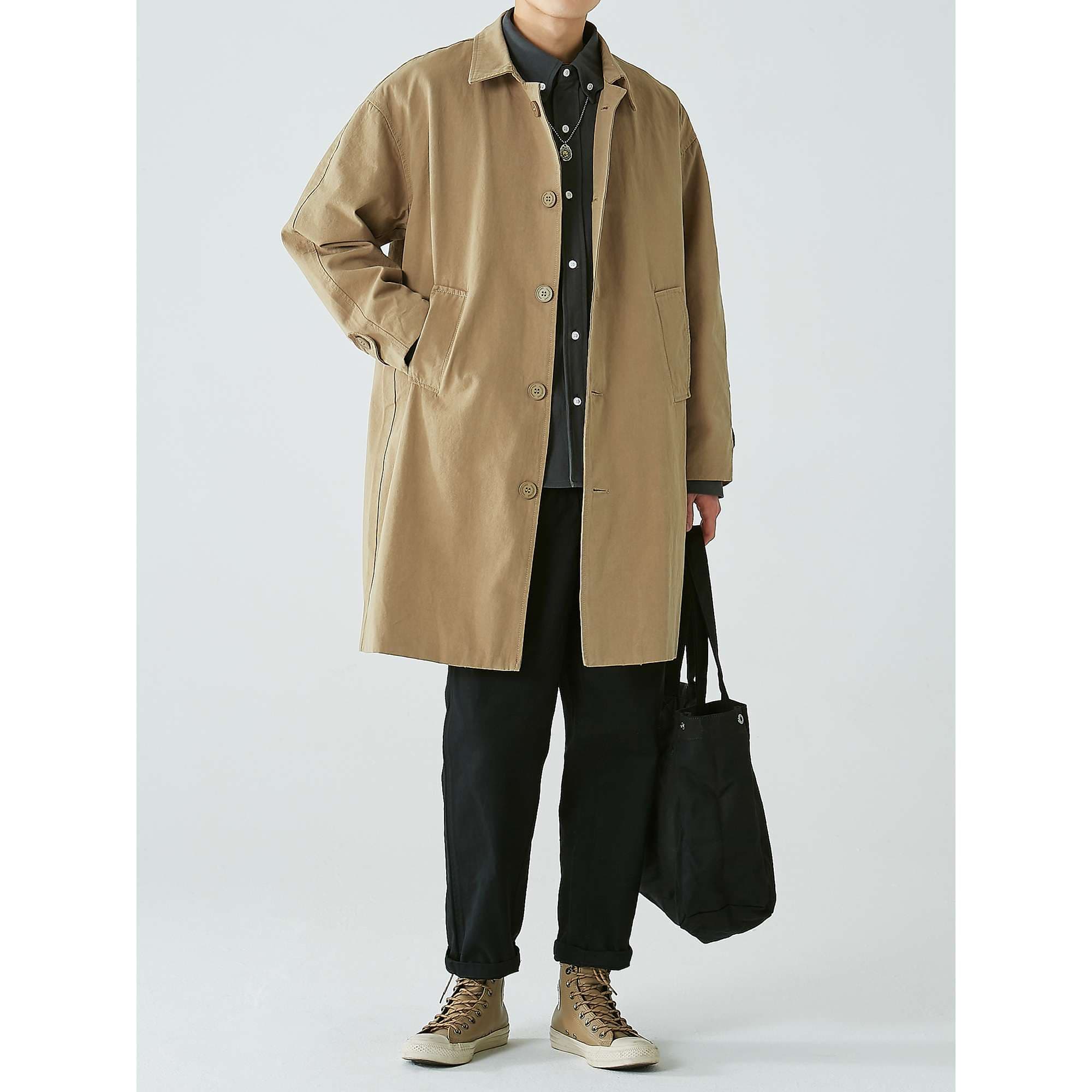 シンプル上質ステンカラーコート シンプルファッション