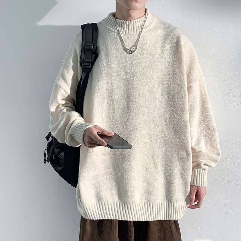 ミニマルオーバーサイズタートルニット シンプルファッション