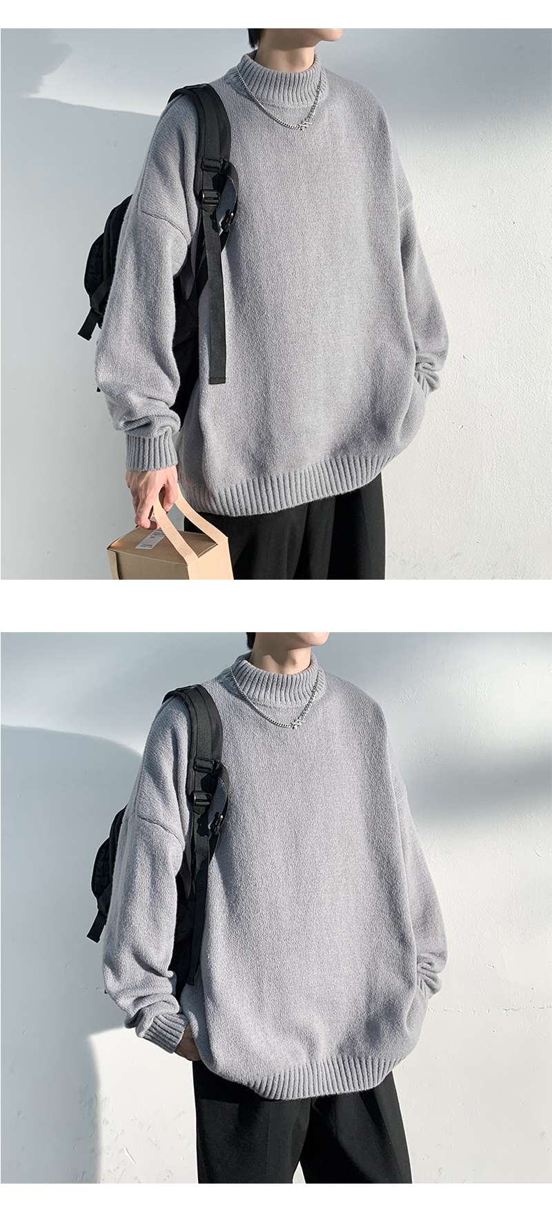 ミニマルオーバーサイズタートルニット シンプルファッション