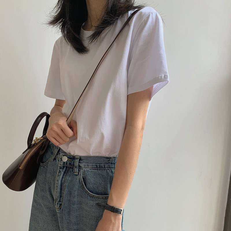 ベーシック定番クルーネック半袖シャツ シンプルファッション