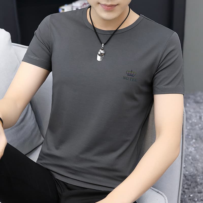 シンプルファッション モダールひんやり半袖クルーネックTシャツ