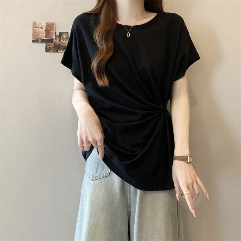 シンプルファッション シンプル不規則デザイン半袖Tシャツ