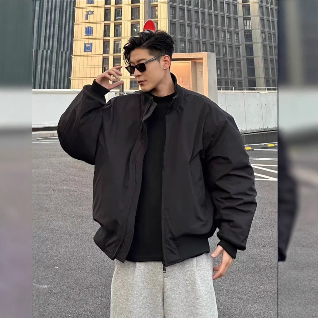 オーバーサイズ 中綿入り スタンドジャケット シンプルファッション