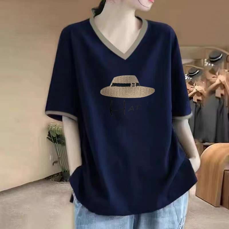帽子プリントゆったりカットソー シンプルファッション