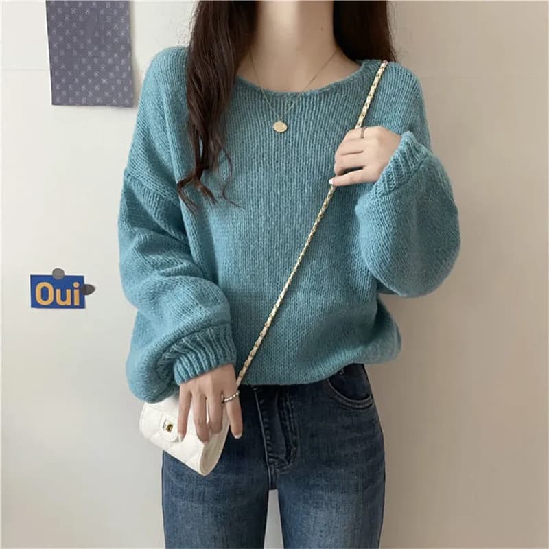オフショルダー肩出しざっくりニット シンプルファッション