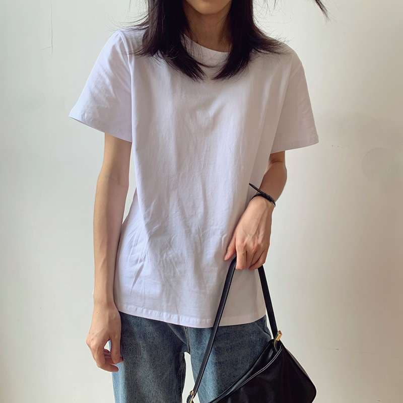 ベーシック定番クルーネック半袖シャツ シンプルファッション