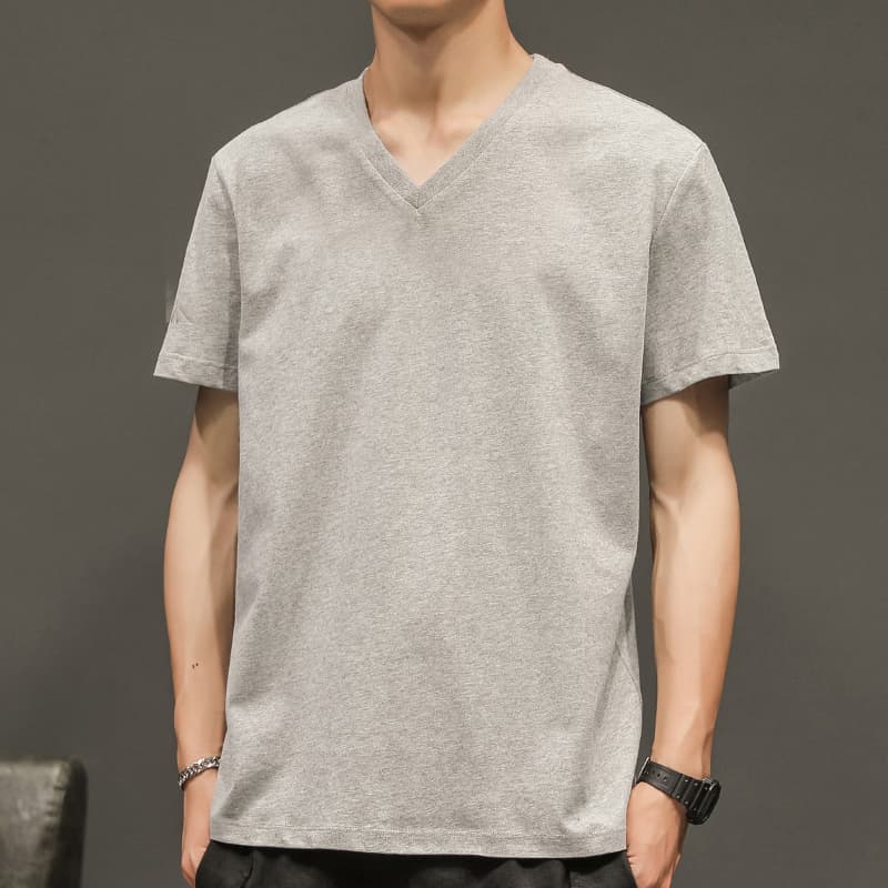 シンプルファッション ゆったり着れるVネック純綿Tシャツ