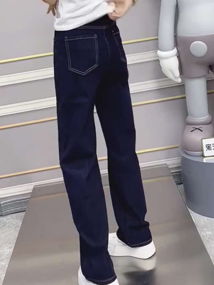 ゆったりストレートデニムパンツ シンプルファッション