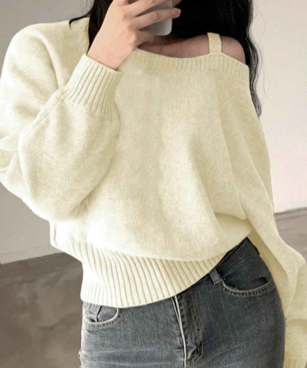 シンプルファッションニット ワンショルダートップス