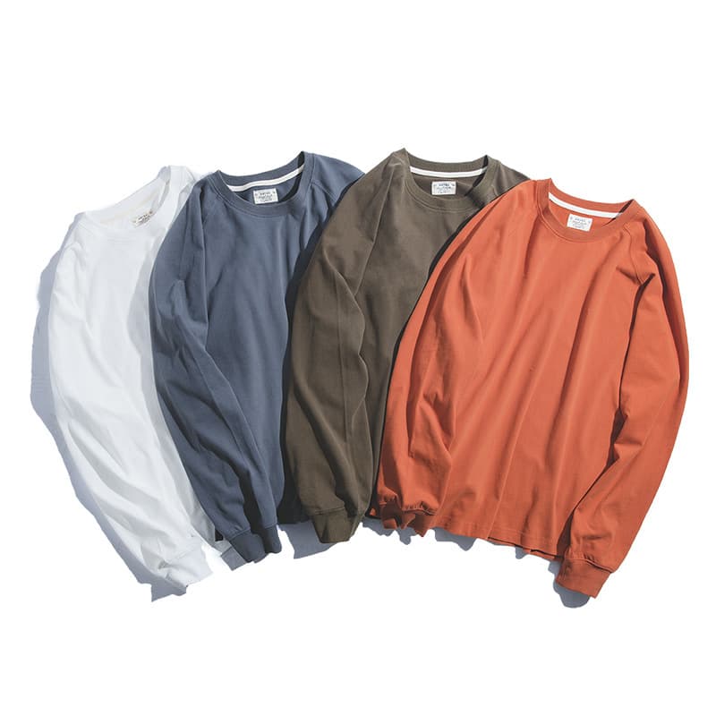 厚手クルーネックロングTシャツ シンプルファッション