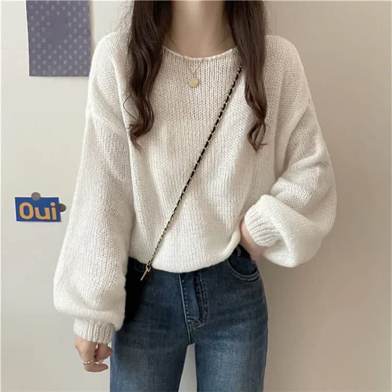 オフショルダー肩出しざっくりニット シンプルファッション