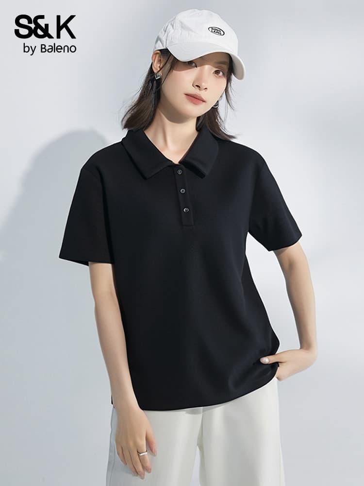 シンプルファッション ベーシック半袖ポロシャツ