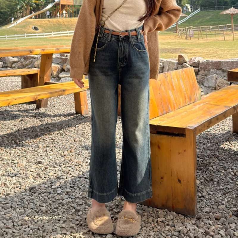 ゆったりワイドデニムパンツ シンプルファッション
