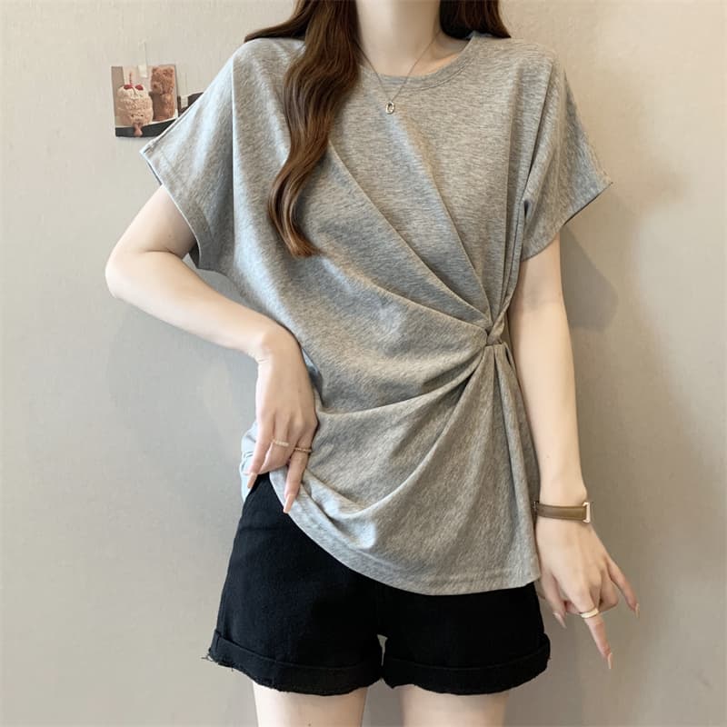 シンプルファッション シンプル不規則デザイン半袖Tシャツ