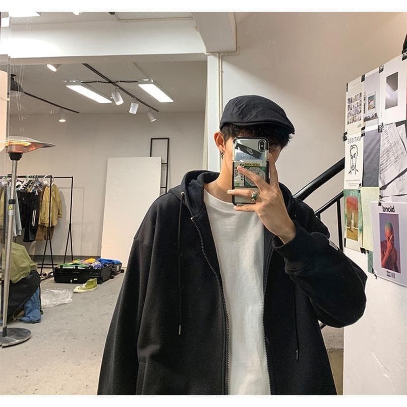 シンプルファッション シンプルデザイン フード付きジップアップパーカー